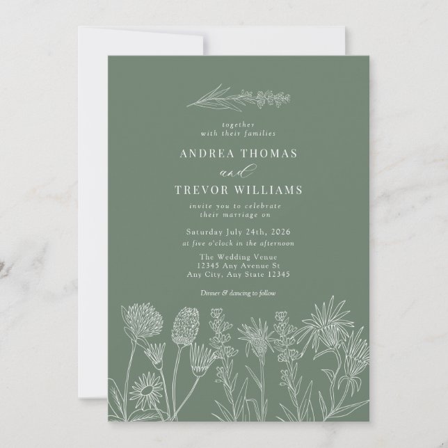 Invitation Fleurs sauvages blanches | Boho Chic Mariage (Devant)