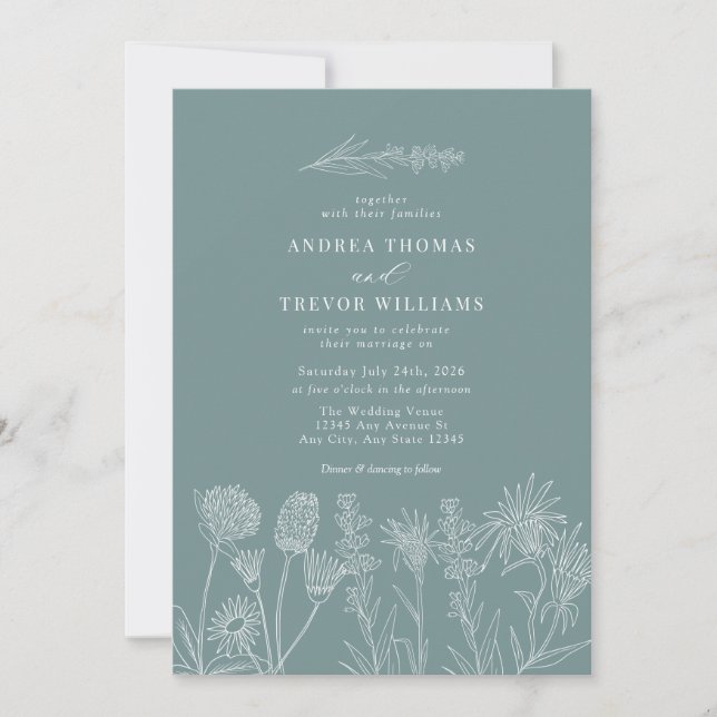Invitation Fleurs sauvages blanches | Boho Chic Mariage (Devant)