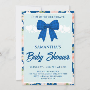 Invitation Fleurs sauvages Bleu Gingham Nœud Garçon Baby Show