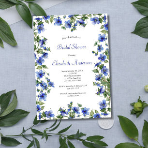 Invitation Fleurs sauvages bleues aquarelle Élégant Shower de