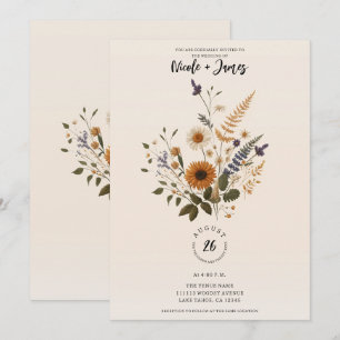 Invitation Fleurs sauvages Bouquet floral vintage Mariage boh