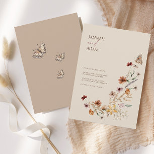 Invitation Fleurs sauvages Brown Boho et Mariage de papillons