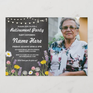 Invitation Fleurs sauvages Chalk Retraite Photo Florale Retra