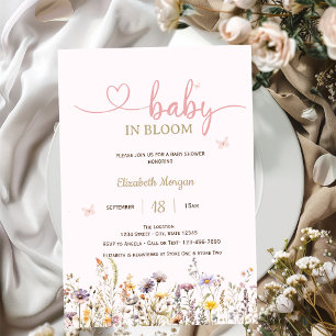Invitation Fleurs Sauvages Chic Rose Bébé en Fleur Baby Showe