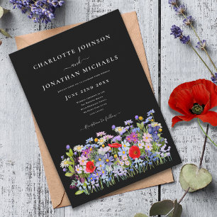 Invitation Fleurs sauvages colorés modernes en noir