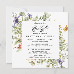 Invitation Fleurs sauvages d'aquarelle bleu violet Fête des m