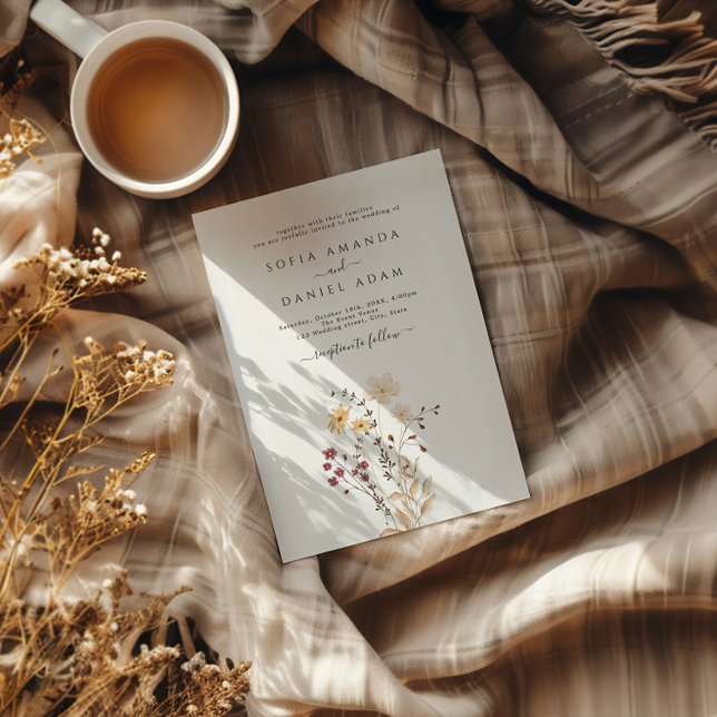 Invitation Fleurs sauvages d'aquarelle d'automne avec Mariage (Créateur téléchargé)