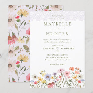 Invitation Fleurs sauvages d'aquarelle, Mariage de feuillage 