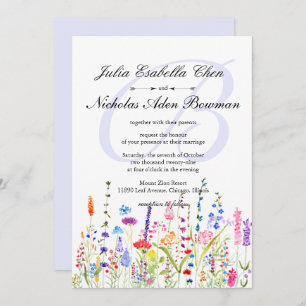 Invitation Fleurs sauvages d'aquarelle Monogramme Mariage de 