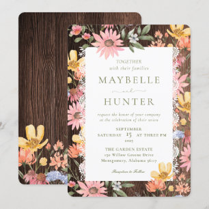 Invitation Fleurs sauvages d'aquarelle Vintage dentelle et Ma