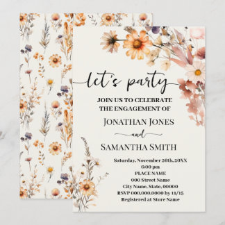 Invitation Fleurs sauvages d'automne Lets Party Boho Fiançail