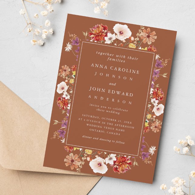 Invitation Fleurs sauvages d'automne Photo de mariage moderne (Créateur téléchargé)