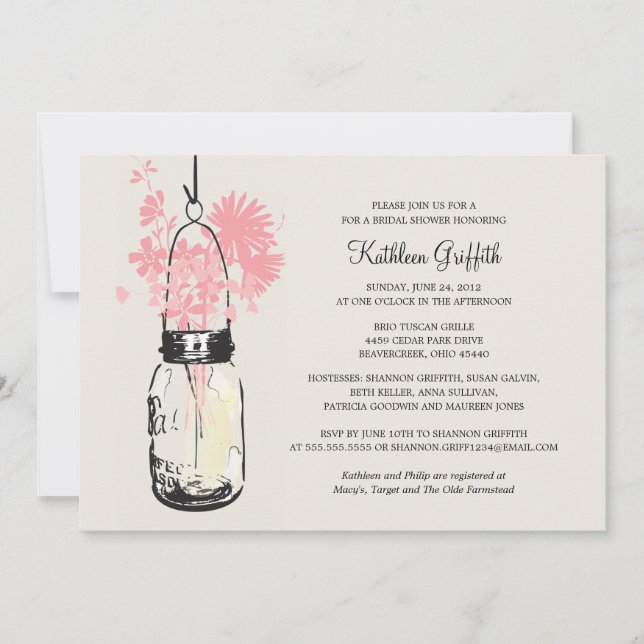 Invitation Fleurs sauvages de Fêtes des mariées et Mason Jar (Devant)