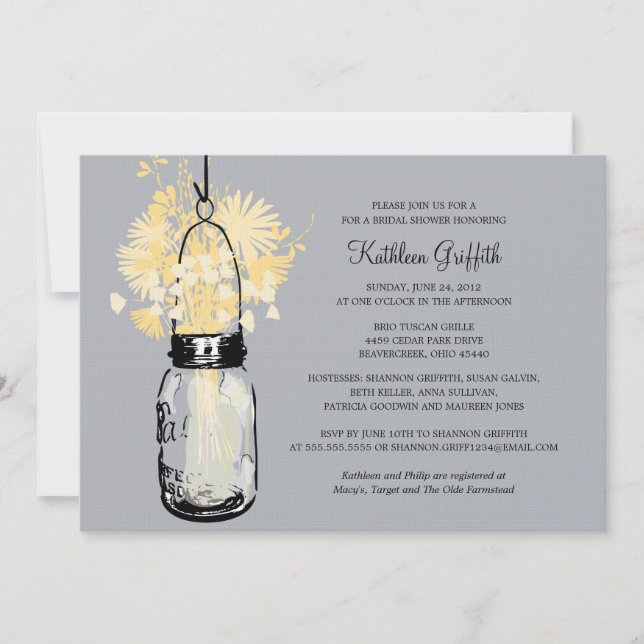 Invitation Fleurs sauvages de Fêtes des mariées et Mason Jar (Devant)