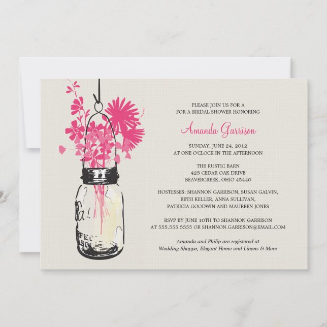 Invitation Fleurs sauvages de Fêtes des mariées et Mason Jar (Devant)