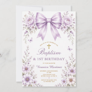 Invitation Fleurs sauvages de lavande Arc Baptême & Premier a