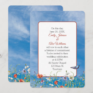 Invitation Fleurs sauvages de mariage sur un ciel d'été