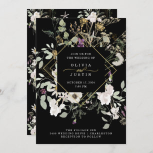 Invitation Fleurs sauvages de minuit   Mariage géométrique no