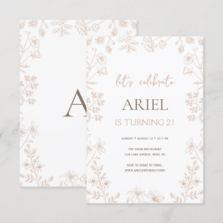 Invitation Fleurs sauvages dessinant mignon floral 21e annive