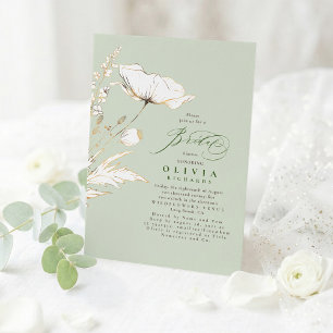 Invitation Fleurs sauvages dorées élégantes pour une douche d