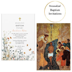 Invitation Fleurs sauvages du désert Papillons Baptême orthod
