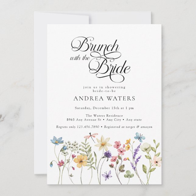 Invitation Fleurs sauvages élégantes | Floral Fête des mariée (Devant)
