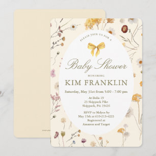 Invitation Fleurs sauvages et Bow Baby shower neutre