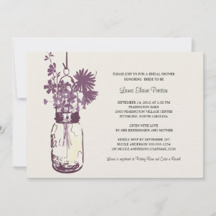 Invitation Fleurs sauvages et Fête de l'mariée Mason Jar