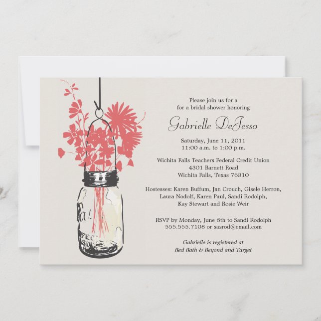 Invitation Fleurs sauvages et Fête des mariées Mason Jar (Devant)