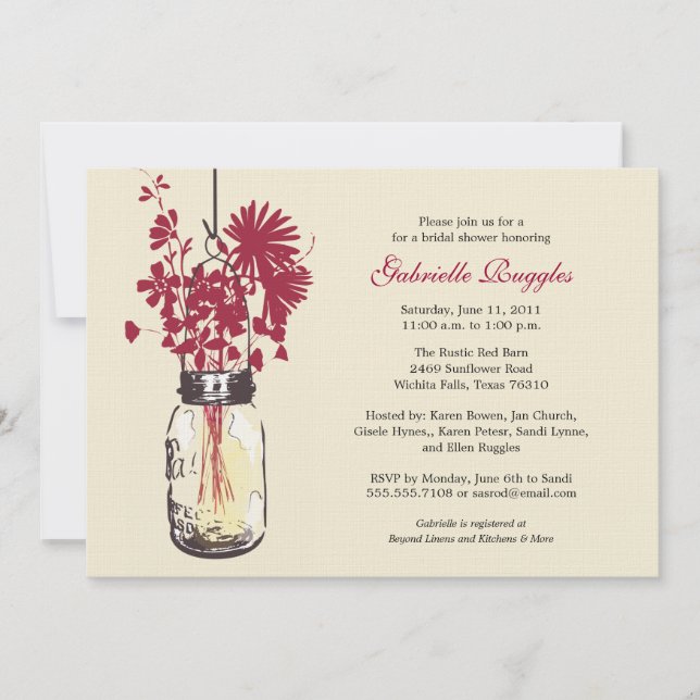 Invitation Fleurs sauvages et Fête des mariées Mason Jar (Devant)