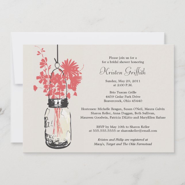 Invitation Fleurs sauvages et Fête des mariées Mason Jar (Devant)