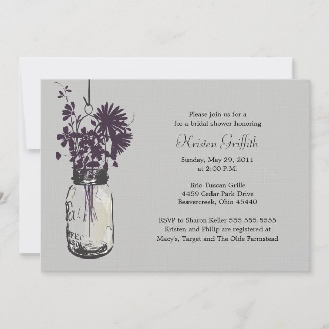 Invitation Fleurs sauvages et Fête des mariées Mason Jar (Devant)