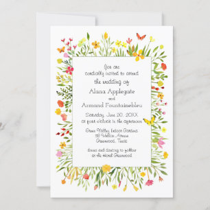 Invitation Fleurs sauvages et papillons Mariage aquarelle