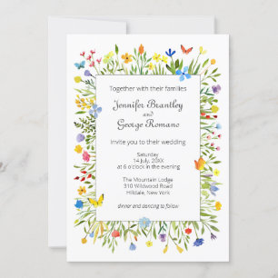 Invitation Fleurs sauvages et papillons Mariage aquarelle