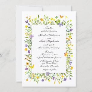 Invitation Fleurs sauvages et papillons Mariage aquarelle