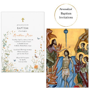 Invitation Fleurs sauvages et papillons orthodoxes Baptême 