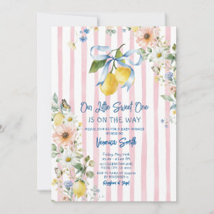 Invitation Fleurs sauvages et rayures rose citron pour Baby S