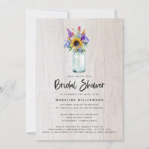 Invitation Fleurs sauvages et tournesols Mason Jar Fête des m