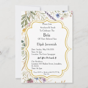 Invitation Fleurs sauvages Floral Botanique, Brit Milah Juif 