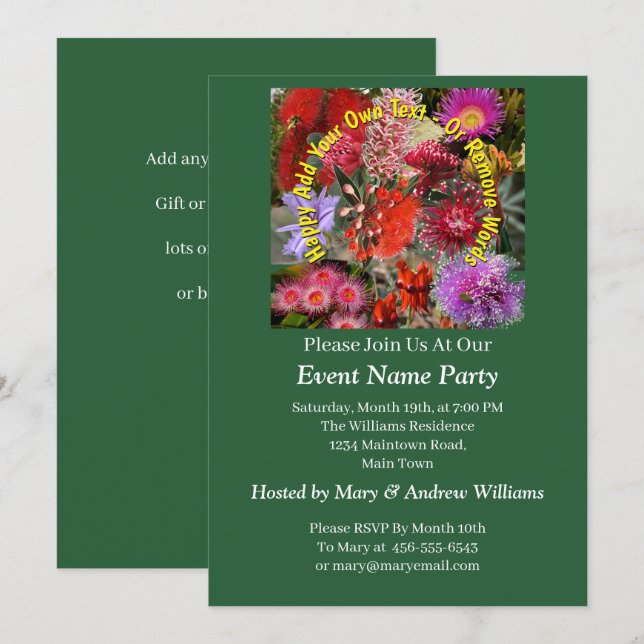 Invitation Fleurs sauvages indigènes australiennes (Devant / Derrière)