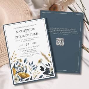 Invitation Fleurs sauvages Jaune Bleu Élégant Mariage formel