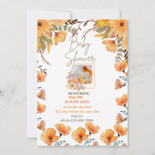 Invitation fleurs sauvages jaunes orange baby shower  