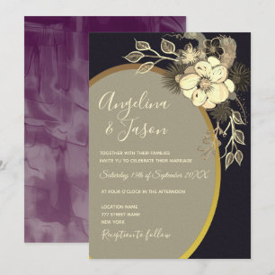 Invitation Fleurs sauvages Mariage or et noir