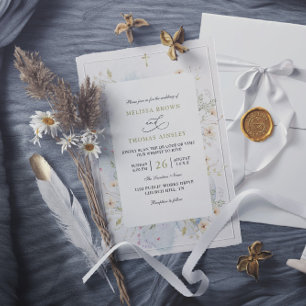 Invitation Fleurs sauvages Mariage QR Code Élégant Rustique B