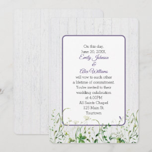 Invitation Fleurs sauvages mariages Sur Bois Blanchi