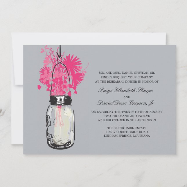 Invitation Fleurs sauvages & Mason Jar Rehearsald Diner (Devant)