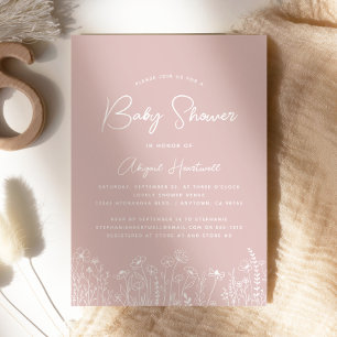 Invitation Fleurs Sauvages Minimalistes Baby Shower Fille Ros