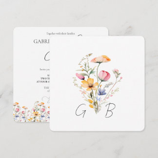 Invitation Fleurs Sauvages Monogramme Carré Mariage Floral Pr