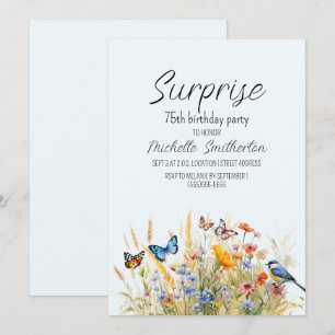 Invitation Fleurs sauvages Papillons Oiseaux Surprise 75e 