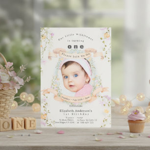 Invitation Fleurs sauvages pastel élégantes Photo de bébé 1er